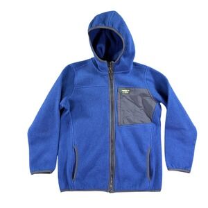 LL Bean Fleece Jacket Kids L 14 16‎ Blue Full Zip Hooded Mountain Logo Hoodie